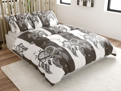 Elegantní povlečení mikroplyš TIRSO šedo-bílé s motivem lapače snů
