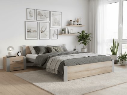 Ágy IKAROS 140 x 200 cm, sonoma tölgy/szürke