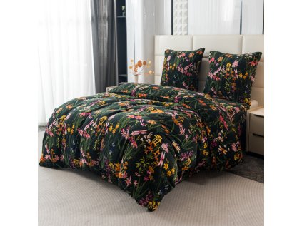 Povlečení mikroplyš MYSTIC GARDEN tmavě zelené s květinovým vzorem