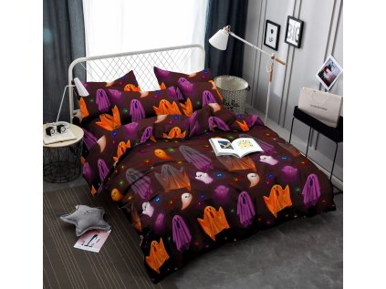 Povlečení z mikrovlákna SPOOKY SOIREE černé s halloweenskými motivy duchů