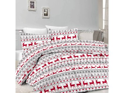 Hřejivé flanelové povlečení DEER DREAMS bílé s vánočním motivem sobů