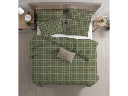 Stylové Renforcé bavlněné povlečení BLOMORA zelené s kostkovaným vzorem