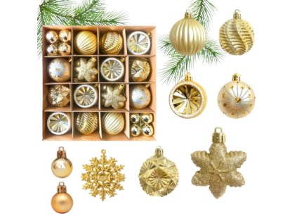Sada vánočních ozdob STARLING 40 ks zlaté koule a dekorace