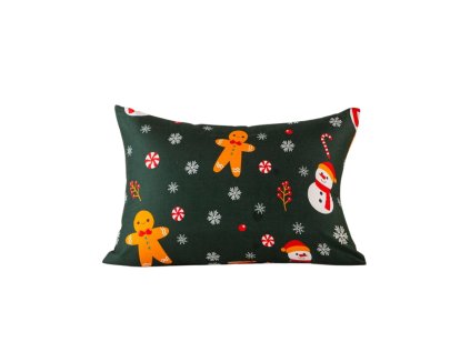 Zelený povlak SNĚHULÁK A PERNÍČEK z mikrovlákna 70x90 cm se sněhulákem a perníčky