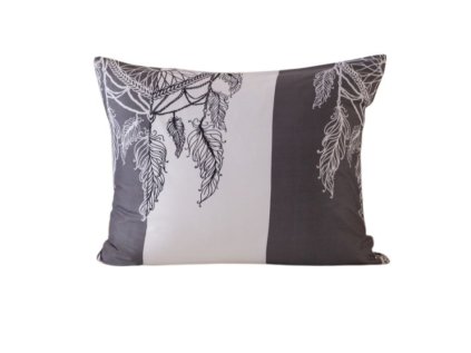 Povlak na polštář z mikrovlákna TIRSO 50x70 cm šedo-bílý s motivem peříček