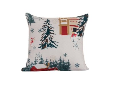 Povlak na polštář z mikrovlákna SNOWY HOUSE 45x45 cm bílý s motivem domu a sněhuláka