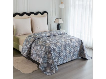 Stylový přehoz na postel VLOČKA modrošedý s vločkovým vzorem