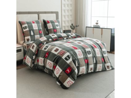 Povlečení mikroplyš CHRISTMAS SOCKS zelené s vánočními motivy