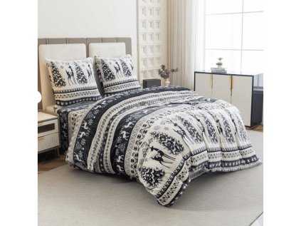 Povlečení mikroplyš WINTER DEER šedé s motivem sobů a vloček