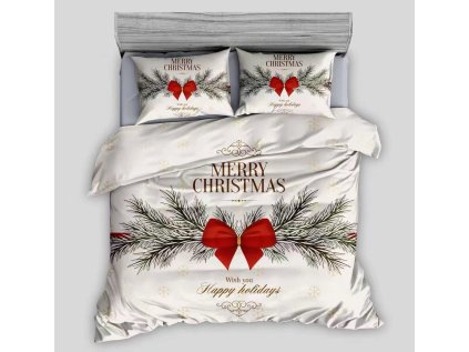 3D pamut ágyneműhuzat WISH YOU HAPPY HOLIDAYS krém színű, 100% pamut