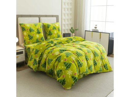 Povlečení mikroplyš CHRISTMAS TREE zelené s motivem vánočních stromečků