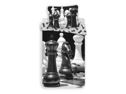 3D povlečení CHESS DREAM černo-bílé z bavlny s motivem šachu