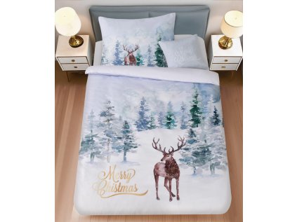 Bavlněné povlečení DEER SEASON bílé s motivem jelena