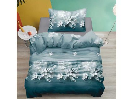 Elegantní bavlněné povlečení OLAVIE modré s květinovým vzorem