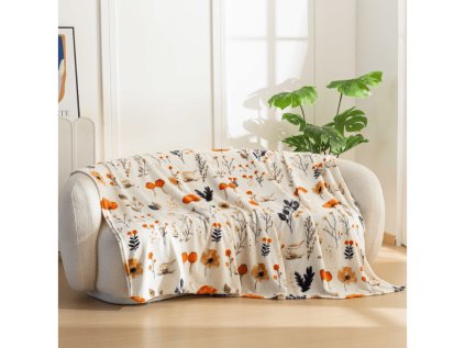 Mikroplyšová deka PAPAVA krémová s jemným květinovým vzorem