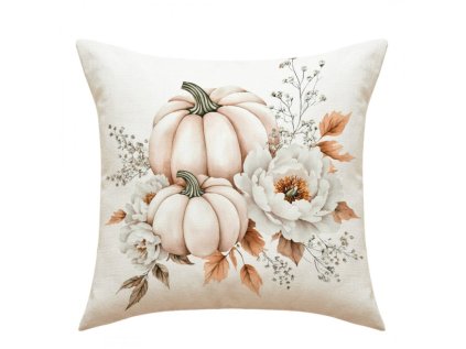 Podzimní povlak na polštář BLOSSOM FALL 45x45 cm s motivem dýní a květin