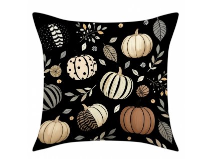 Černý povlak na polštář PUMPKIN NOIR 45x45 cm s dýněmi