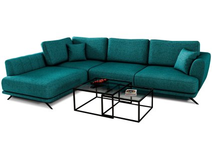 Rozkládací rohová pohovka LARDE petrolejová s úložným prostorem