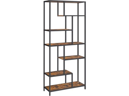 Designová knihovna TAYLOR 180x80 cm rustikálně hnědá s kovovým rámem