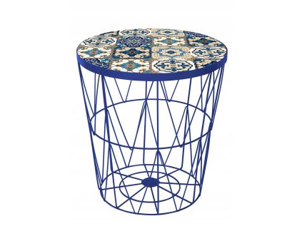 Odkládací stolek BOHO Ø 38 cm modrý s orientálním vzorem