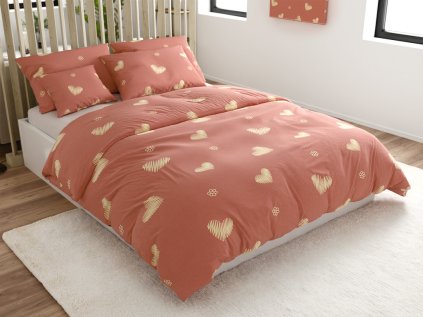 Povlečení z mikrovlákna ORANGE HEART růžové s motivem srdcí