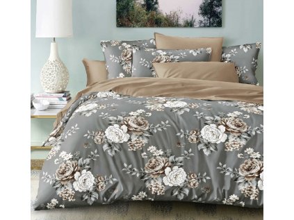 Elegantní bavlněné povlečení VELVIFLORA šedé s květinovým motivem