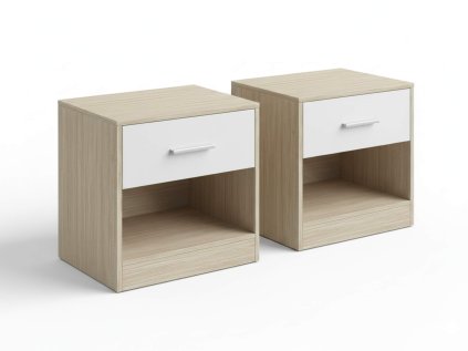 Noční stolky NOVERA 2 ks béžové/bílé se zásuvkou a policí
