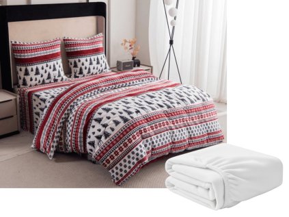 Sada 2ks mikroplyšového povlečení TWINKLE CHRISTMAS barevné + prostěradlo mikroplyš SOFT 180x200 cm bílé, jednolůžko