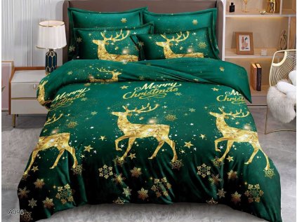 Vánoční povlečení z mikrovlákna EMERALD DEER zelené se zlatým jelenem