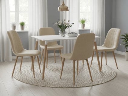 Jídelní stůl ADRIA 120x80 a 4 krémové sametové židle LAVA v elegantním setu