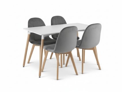 Jídelní set ADRIA a sametové židle BORA v tmavě šedé barvě