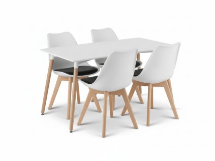 Moderní jídelní set ADRIA + židle BALI MARK s bukovými nohami v bílo-černém provedení