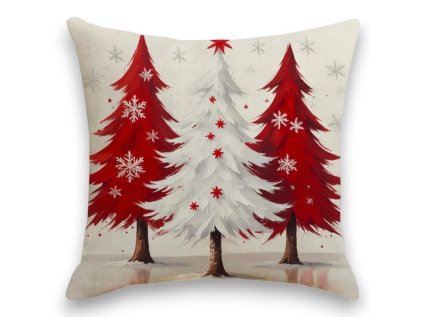 Vánoční povlak na polštář RED FOREST 45x45 cm s červenými stromy