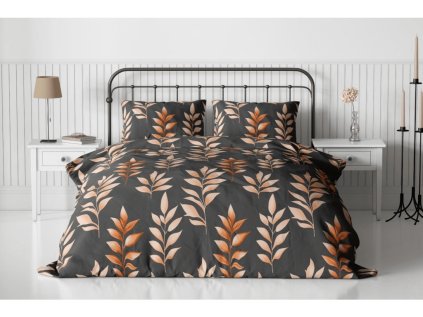 Flanelové povlečení DERAMI šedé s listovým motivem