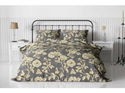 Flanelové povlečení LUXFLOWER šedé s květinovým vzorem