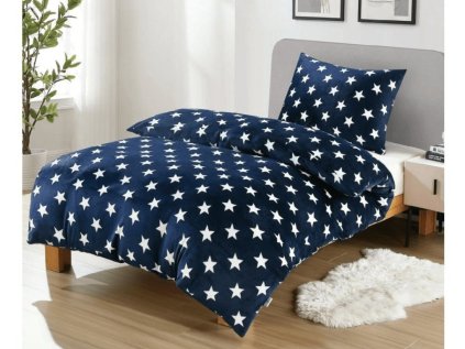 Tmavě modré mikroplyšové povlečení WHITE STARS s bílými hvězdami