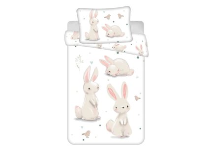 Bavlněné povlečení do postýlky BUNNIES bílé s králíčky