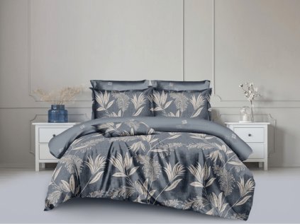 Stylové povlečení DUO SENSE INDIGOLE s listovým vzorem v tmavě modré