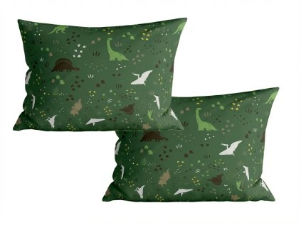 Povlaky DINO STEPS tmavě zelené 40x60 cm s dinosaury