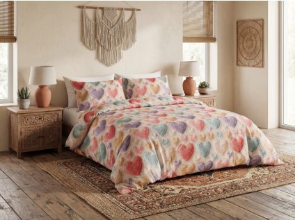 Kvalitní povlečení z mikrovlákna LOVISO barevné s romantickým motivem