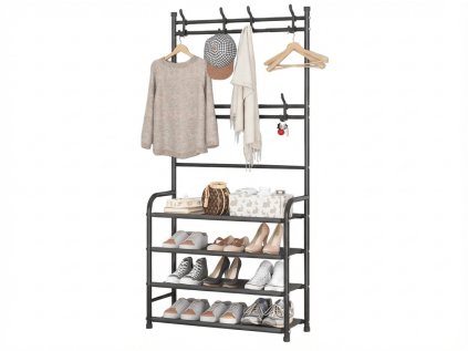 Černý věšák s botníkem CLOTHORY 80x152 cm do předsíně