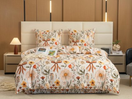 Povlečení z mikrovlákna FLORAL RIBBON krémové s jemným květinovým vzorem