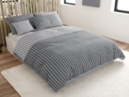 Bavlněné povlečení Caprivi šedé s proužky a knoflíky, 100% bavlna