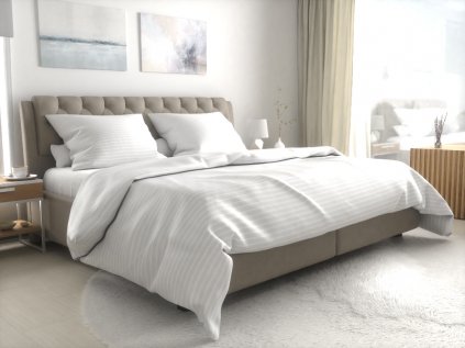 Hotelové povlečení atlas grádl bílé 25x5 mm proužek česaná bavlna