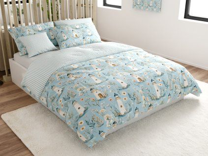 Modré polybavlněné povlečení LIGHTHOUSE s majáky