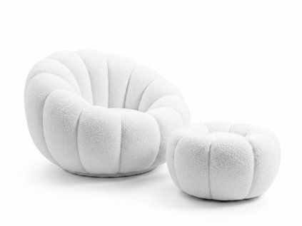 Designové křeslo BLOOM s taburetem bílé do moderního interiéru