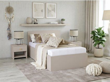 Postel SOFIA 80 x 200 cm, kašmírově béžová v moderním minimalistickém interiéru
