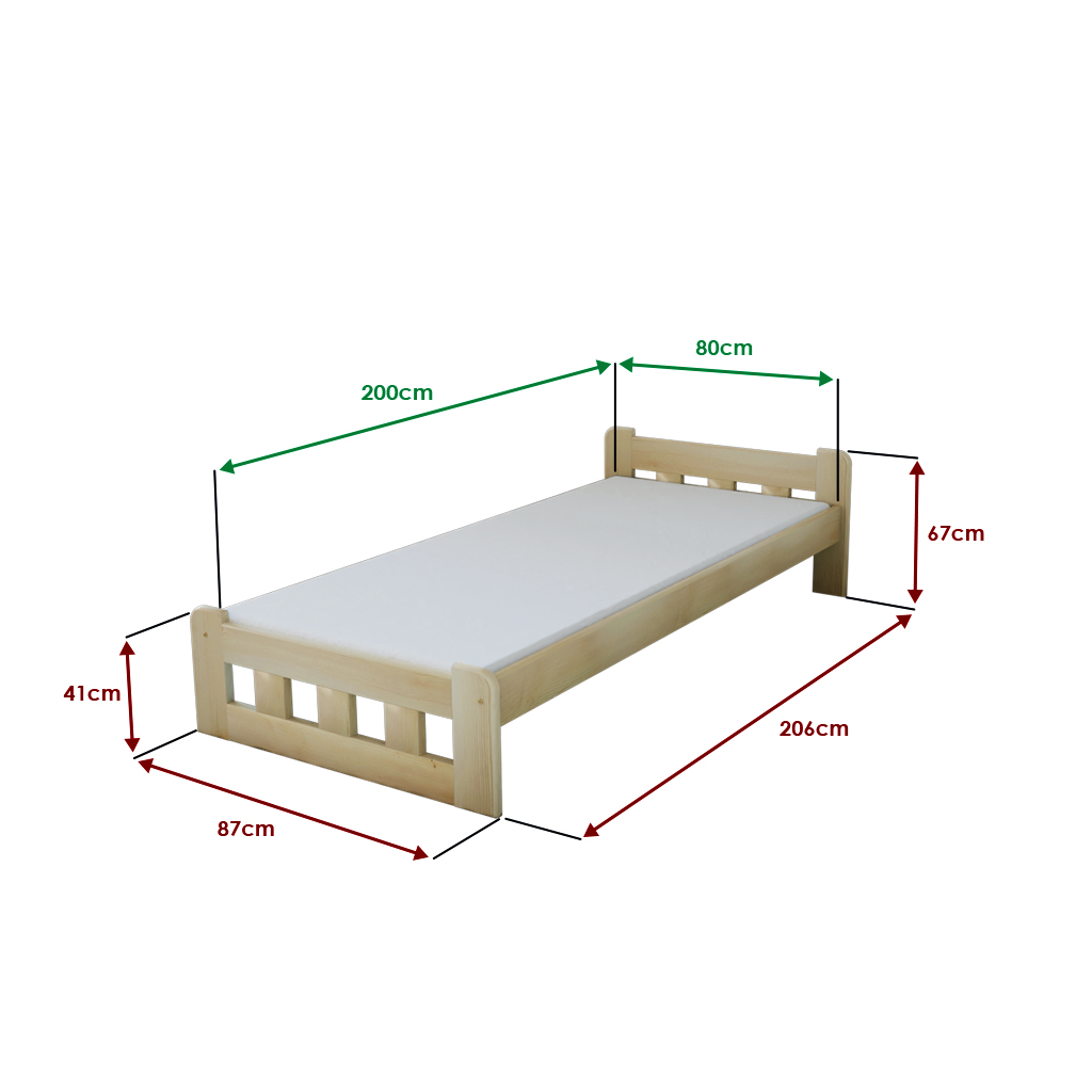 Maxi Drew Naomi magasított ágy 80x200 cm, égerfa Ágyrács: Lamellás ágyráccsal, Matrac: Somnia 17 cm matraccal