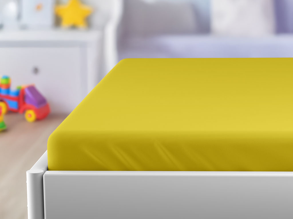 Jersey gyerek lepedő kiságyba sárga 70x140 cm