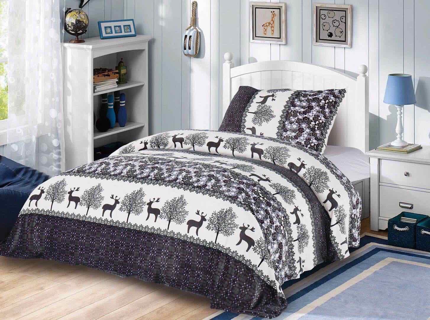 Karácsonyi rénszarvas szürke mikroplüss ágyneműhuzat